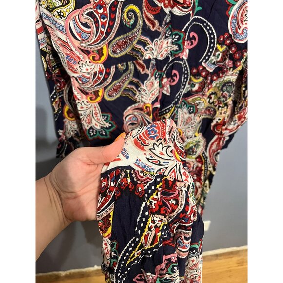 New York & Company Multi Color Paisley Long Sleeve Maxi Dress V Neck Size XL NWT - Picture 12 of 15